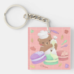 Teddy the Baker mit Macarons Schlüsselanhänger