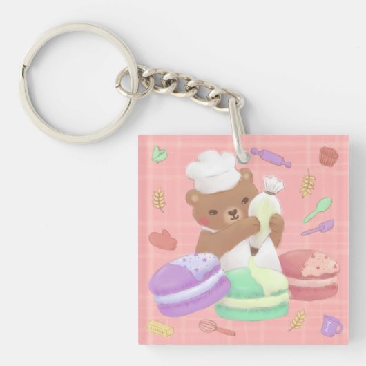 Teddy the Baker mit Macarons Schlüsselanhänger (Vorderseite)