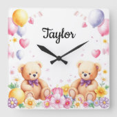 Teddy Time niedlich Kinderzimmer Quadratische Wanduhr (Vorderseite)