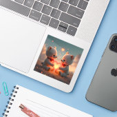 Teddy Time Together - Square Vinyl Aufkleber (Laptop mit iPhone)