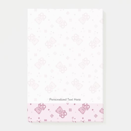 Teddy trägt Hintergrund Rosa Post-it Klebezettel (Vorderseite)