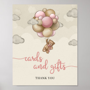 Teddy trägt rosa braune Ballonkarten und Geschenkz Poster