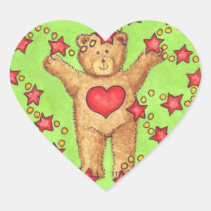 Teddy und Stars Weihnachtsaufkleber Herz-Aufkleber