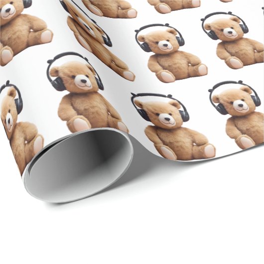 Teddy Wear Kopfhörer Geschenkpapier (Rolleneckpunkt)