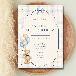 Teddybär 1. erster Geburtstag Baby Junge Einladung