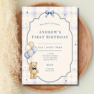 Teddybär 1. erster Geburtstag Baby Junge Einladung