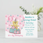 Teddybär-3. Geburtstags-Einladung Einladung (Stehend Vorderseite)