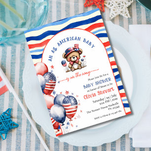 Teddybär All American Baby 4. Juli Babyparty Einladung