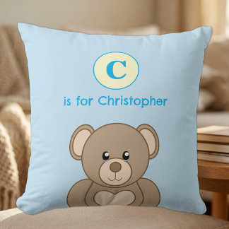Teddybär Anfangsbuchstabe Name Kinder blau Kissen