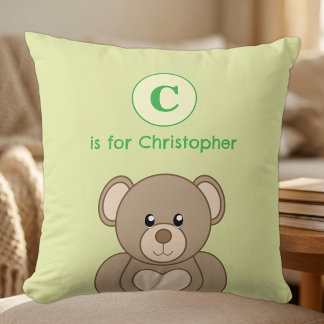 Teddybär Anfangsbuchstabe Name Kinder grün Kissen