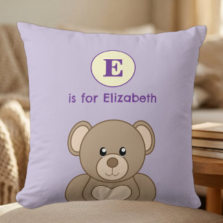 Teddybär Anfangsbuchstabe Name Kinder lila Kissen