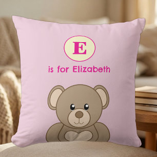 Teddybär Anfangsbuchstabe Name Kinder rosa Kissen