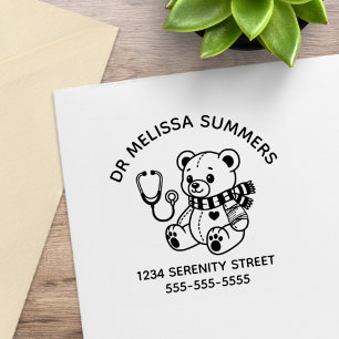 Teddybär-Arzt Kinderarzt-Arch-Adresse V2 Gummistempel