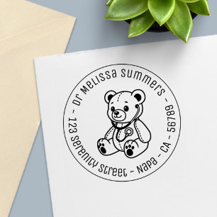 Teddybär-Arzt Kinderarzt-Rundadresse Permastempel