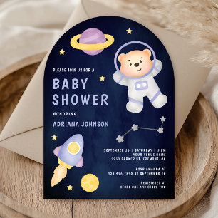 Teddybär-Astronaut in Weltraum Navy-Baby-Party Einladung