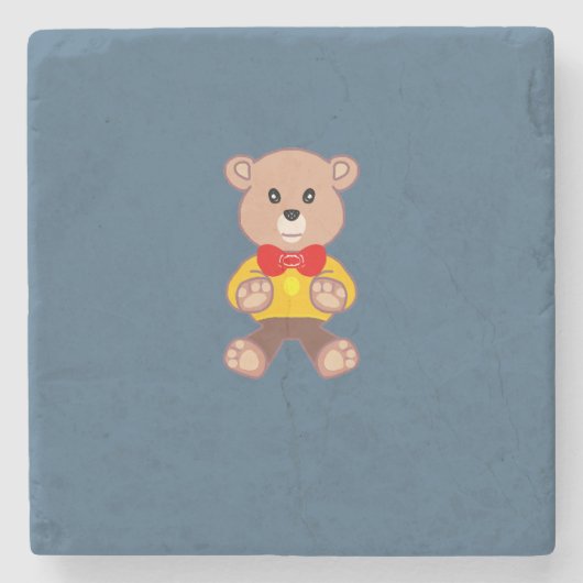 Teddybär auf Blau Steinuntersetzer (Vorderseite)