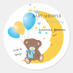 Teddybär auf dem Mond Babydusche Runder Aufkleber