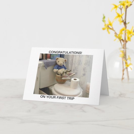 Teddybär auf Töpfchen Karte (Gelbe Blume)