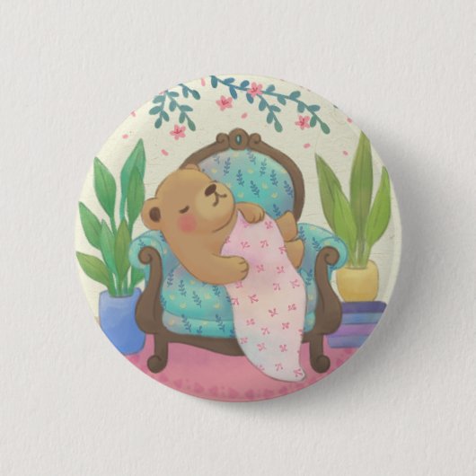Teddybär auf Vintage-Sessel-Illustration Button (Vorderseite)