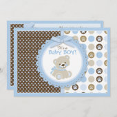 Teddybär-Baby-Babyparty-Blau Einladung (Vorne/Hinten)