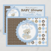 Teddybär-Baby-Babyparty-Blau Einladung (Vorne/Hinten)