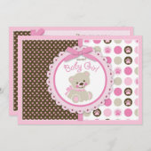 Teddybär-Baby-Babyparty-Rosa Einladung (Vorne/Hinten)