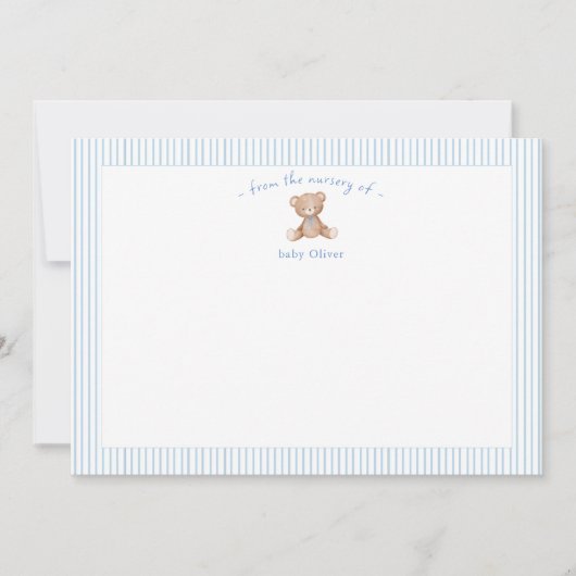 Teddybär Baby Junge blau Dankeskarte (Vorderseite)