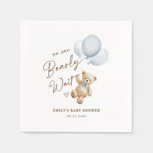 Teddybär Baby Jungen Dusche Blau Weiß Serviette (Vorderseite)