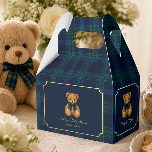 Teddybär-Baby-Party Blau Grün Kariert Danke Geschenkschachtel