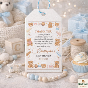 Teddybär-Baby-Party Junge Süßer blauer Bär Geschenkanhänger