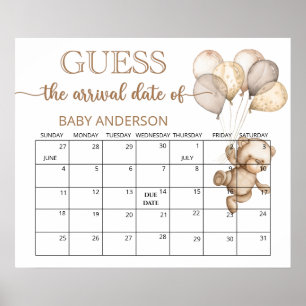 Teddybär-Baby-Party-Vermutung-Datums-Kalender Po Poster