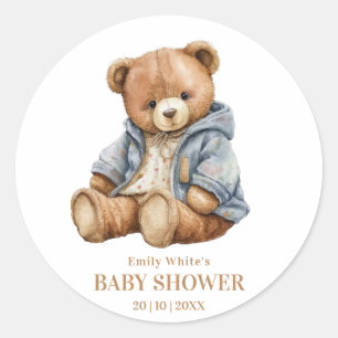 Teddybär-Baby-Shower-Einladung Kann kaum warten Runder Aufkleber