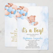 Teddybär Baby Shower Junge Einladung (Vorne/Hinten)