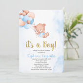Teddybär Baby Shower Junge Einladung (Stehend Vorderseite)
