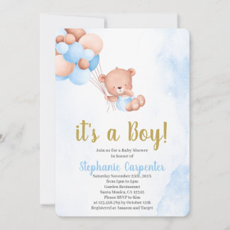 Teddybär Baby Shower Junge Einladung