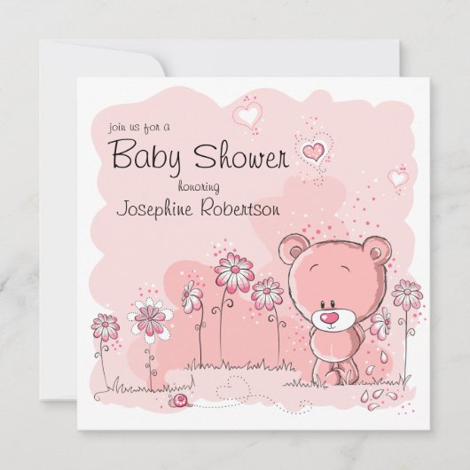 Teddybär-Babyparty-Einladung - Rosa Einladung (Vorderseite)