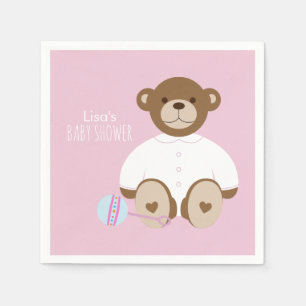 Teddybär-Babyparty-Papierserviette - auf Rosa Serviette