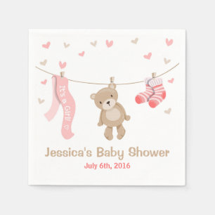 Teddybär-Babyparty-Papierservietten-Mädchen-Rosa Serviette