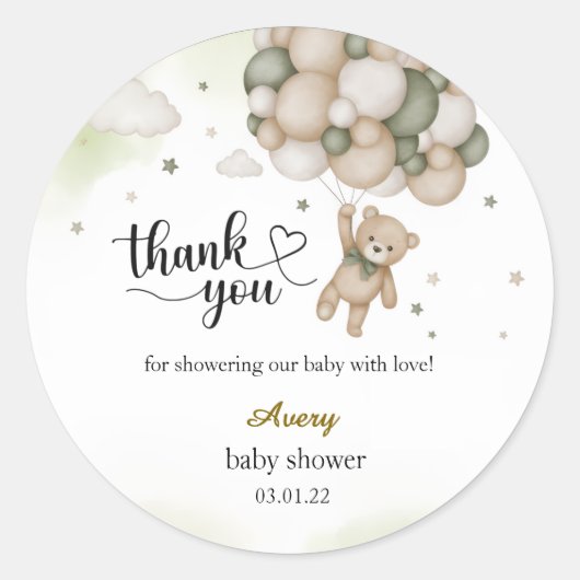 Teddybär-Ballon-Baby-Shower-Dankeschön-Aufkleber Runder Aufkleber (Vorderseite)