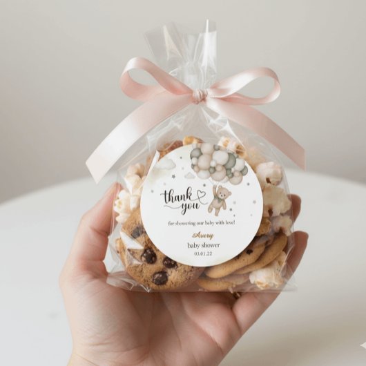 Teddybär-Ballon-Baby-Shower-Dankeschön-Aufkleber Runder Aufkleber