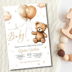 Teddybär-Ballon-Babyshower Geschlechtsneutral  Einladung