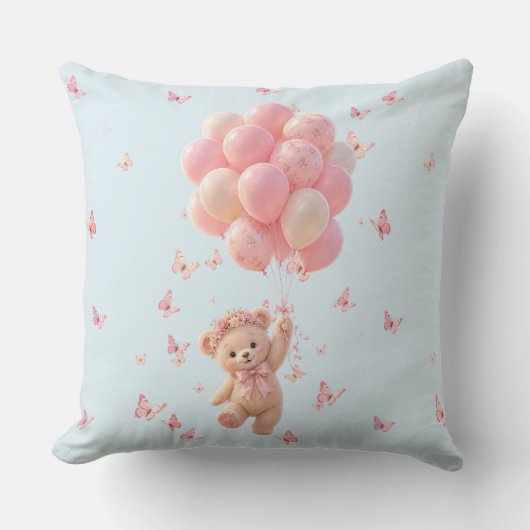 Teddybär-Ballon-Schmetterlinge  Kissen (Vorderseite)