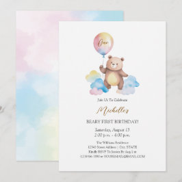 Teddybär-Ballonwolken Beary Erster Geburtstag Einladung