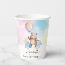 Teddybär-Ballonwolken Beary Erster Geburtstag Pappbecher