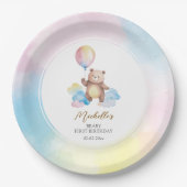 Teddybär-Ballonwolken Beary Erster Geburtstag Pappteller (Vorderseite)