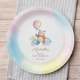 Teddybär-Ballonwolken Beary Erster Geburtstag Pappteller
