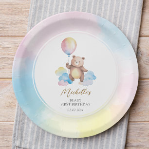 Teddybär-Ballonwolken Beary Erster Geburtstag Pappteller