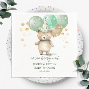 Teddybär-Balloons Grün Gold Babyparty Serviette