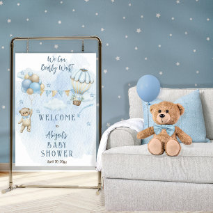 Teddybär-Balloons-Jungen-Kaum-Warte-Baby-Party  Poster