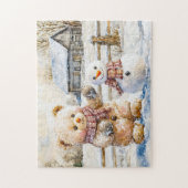 Teddybär baut einen Schneemann Puzzle (Vertikal)